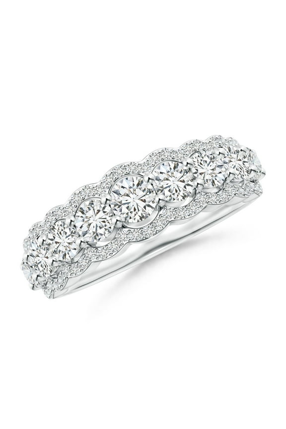 Natural Scalloped-Edge Diamond Nine Stone Anniversary Ring in Platinum for Women (Size-3.7mm| Color-H| Clarity-SI2) | Anniversary, Jewelry Gift for Women | Natural Diamond Ring