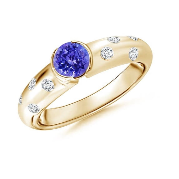 ANGARA Natural Semi Bezel Dome Tanzanite Ring with Diamond Accents in 14K Yellow Gold for Women (Size-5mm) | December Birthstone, Anniversary, Jewelry Gift for Women | Natural Tanzanite Ring
