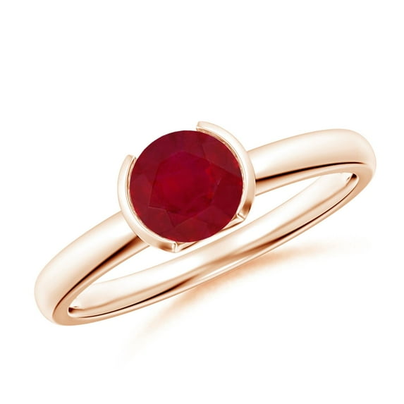 ANGARA Natural Semi Bezel-Set 1 ct Ruby Solitaire Engagement Ring in 14K Rose Gold for Women (Size-6mm) | July Birthstone, Birthday, Anniversary, Jewelry Gift for Women | Natural Ruby Ring