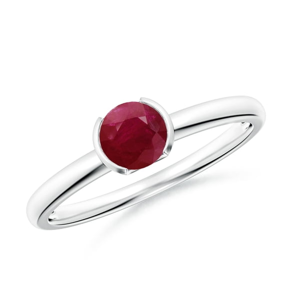ANGARA Natural Semi Bezel-Set Ruby Solitaire Engagement Ring in 14K White Gold for Women (Size-5mm) | July Birthstone, Birthday, Anniversary, Jewelry Gift for Women | Natural Ruby Ring