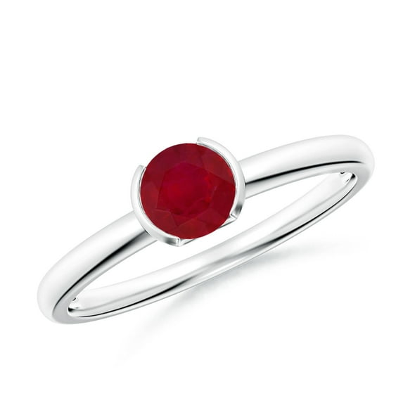 ANGARA Natural Semi Bezel-Set Ruby Solitaire Engagement Ring in 14K White Gold for Women (Size-5mm) | July Birthstone, Birthday, Anniversary, Jewelry Gift for Women | Natural Ruby Ring