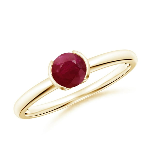 ANGARA Natural Semi Bezel-Set Ruby Solitaire Engagement Ring in 14K Yellow Gold for Women (Size-5mm) | July Birthstone, Birthday, Anniversary, Jewelry Gift for Women | Natural Ruby Ring