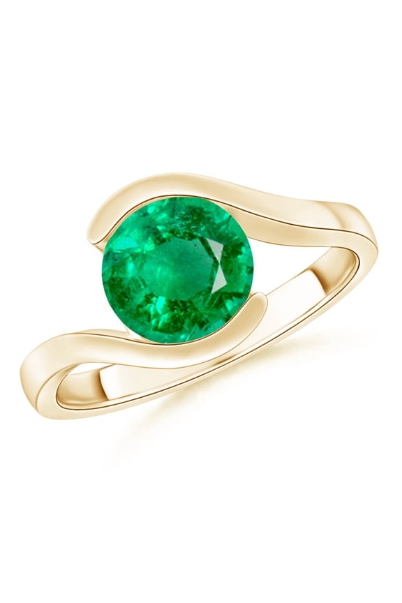 Natural Semi Bezel-Set Solitaire 1.5 ct Emerald Bypass Engagement Ring in 14K Yellow Gold for Women (Size-7.5mm) | May Birthstone, Anniversary, Jewelry Gift for Women | Natural Emerald Ring