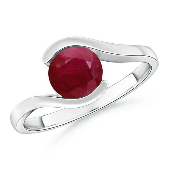 ANGARA Natural Semi Bezel-Set Solitaire Round 1.2 ct Ruby Bypass Ring in 14K White Gold for Women (Size-6.5mm) | July Birthstone, Birthday, Anniversary, Jewelry Gift for Women | Natural Ruby Ring