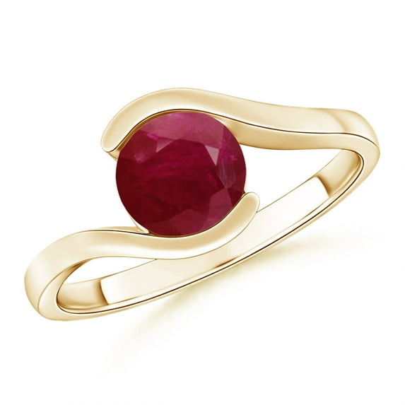 ANGARA Natural Semi Bezel-Set Solitaire Round 1.2 ct Ruby Bypass Ring in 14K Yellow Gold for Women (Size-6.5mm) | July Birthstone Jewelry for Her | Natural Ruby Rings