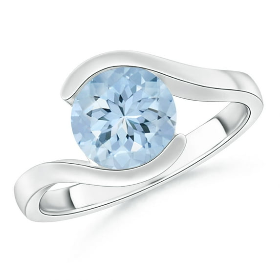 ANGARA Natural Semi Bezel-Set Solitaire Round 1.6 ct Aquamarine Bypass Ring in 14K White Gold for Women (Size-8mm) | March Birthstone, Anniversary, Jewelry Gift for Women | Natural Aquamarine Ring
