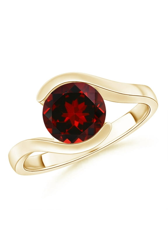 Natural Semi Bezel-Set Solitaire Round 2.2 ct Garnet Bypass Ring in 14K Yellow Gold for Women (Size-8mm) | January Birthstone, Anniversary, Jewelry Gift for Women | Natural Garnet Ring