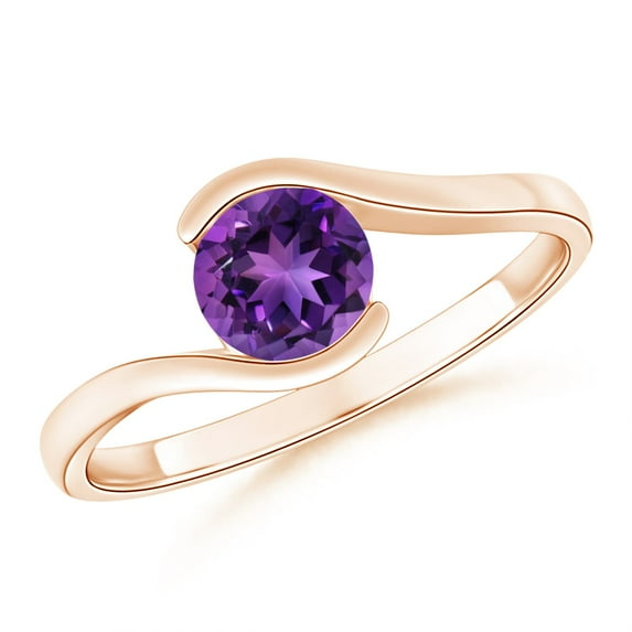 ANGARA Natural Semi Bezel-Set Solitaire Round Amethyst Bypass Ring in 14K Rose Gold for Women (Size-6mm) | February Birthstone, Birthday, Anniversary, Jewelry Gift for Women | Natural Amethyst Ring