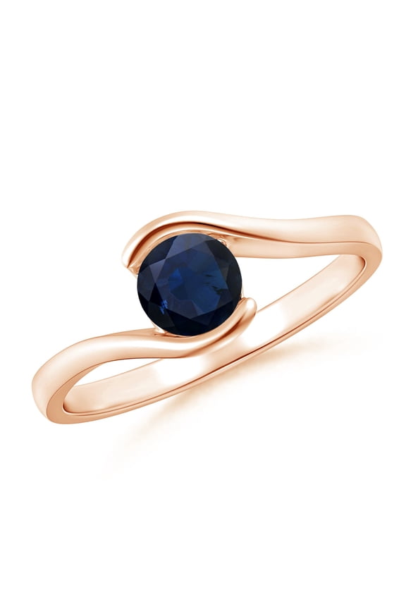 Natural Semi Bezel-Set Solitaire Round Blue Sapphire Bypass Ring in 14K Rose Gold for Women (Size-5mm) | September Birthstone, Anniversary, Jewelry Gift for Women | Natural Blue Sapphire Ring