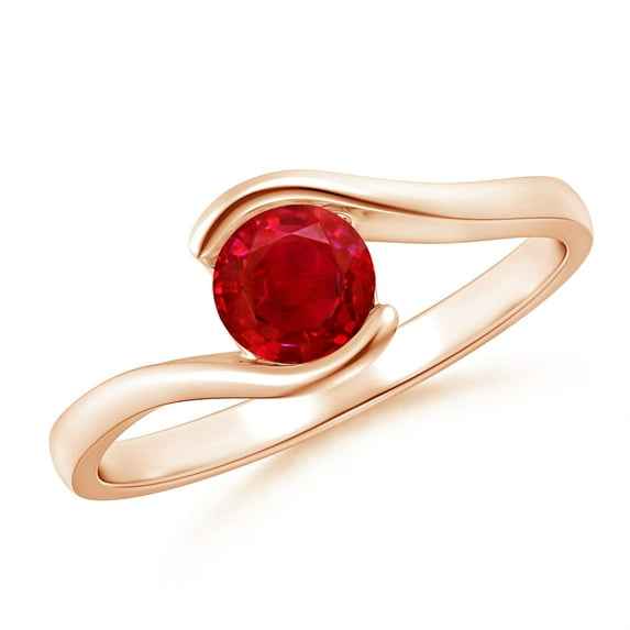 ANGARA Natural Semi Bezel-Set Solitaire Round Ruby Bypass Ring in 14K Rose Gold for Women (Size-5mm) | July Birthstone, Birthday, Anniversary, Jewelry Gift for Women | Natural Ruby Ring