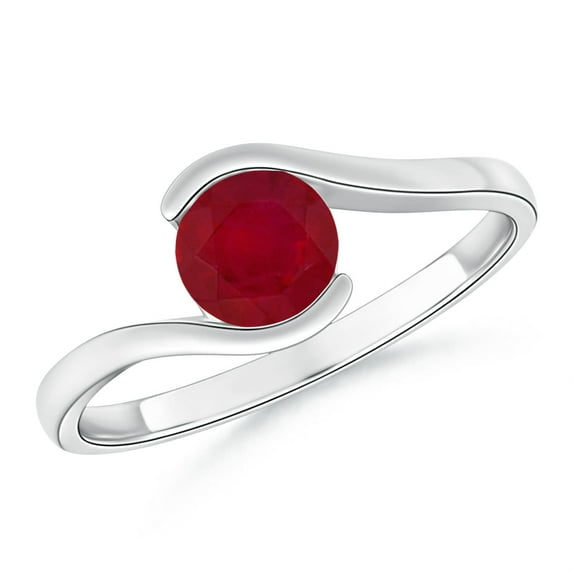 ANGARA Natural Semi Bezel-Set Solitaire Round Ruby Bypass Ring in 14K White Gold for Women (Size-5.5mm) | July Birthstone, Birthday, Anniversary, Jewelry Gift for Women | Natural Ruby Ring