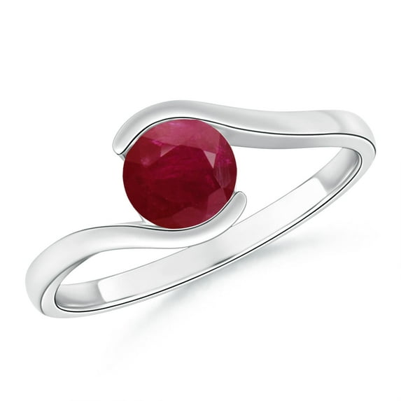 ANGARA Natural Semi Bezel-Set Solitaire Round Ruby Bypass Ring in 14K White Gold for Women (Size-5.5mm) | July Birthstone, Birthday, Anniversary, Jewelry Gift for Women | Natural Ruby Ring