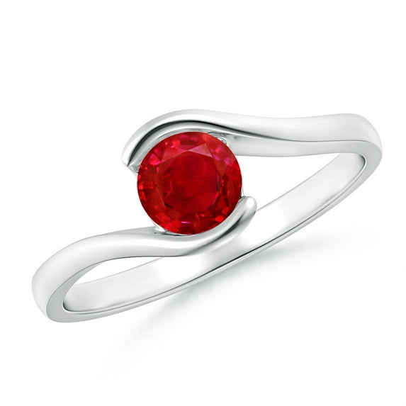 ANGARA Natural Semi Bezel-Set Solitaire Round Ruby Bypass Ring in 14K White Gold for Women (Size-5mm) | July Birthstone, Birthday, Anniversary, Jewelry Gift for Women | Natural Ruby Ring