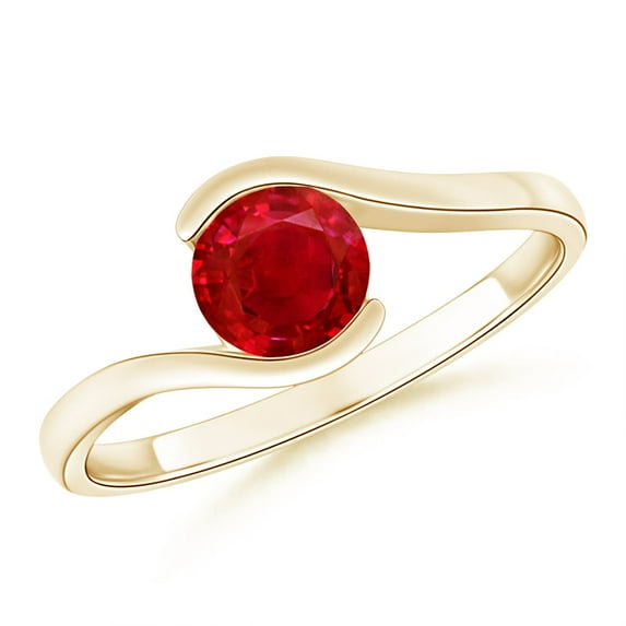 ANGARA Natural Semi Bezel-Set Solitaire Round Ruby Bypass Ring in 14K Yellow Gold for Women (Size-5.5mm) | July Birthstone Jewelry for Her | Natural Ruby Rings