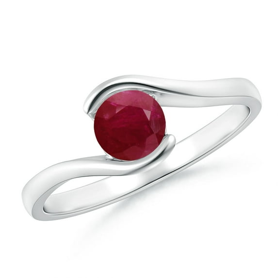 ANGARA Natural Semi Bezel-Set Solitaire Round Ruby Bypass Ring in 14K White Gold for Women (Size-5mm) | July Birthstone Jewelry for Her