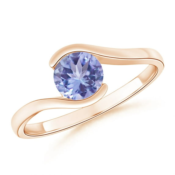 ANGARA Natural Semi Bezel-Set Solitaire Round Tanzanite Bypass Ring in 14K Rose Gold for Women (Size-6mm) | December Birthstone, Birthday, Anniversary, Jewelry Gift for Women | Natural Tanzanite Ring