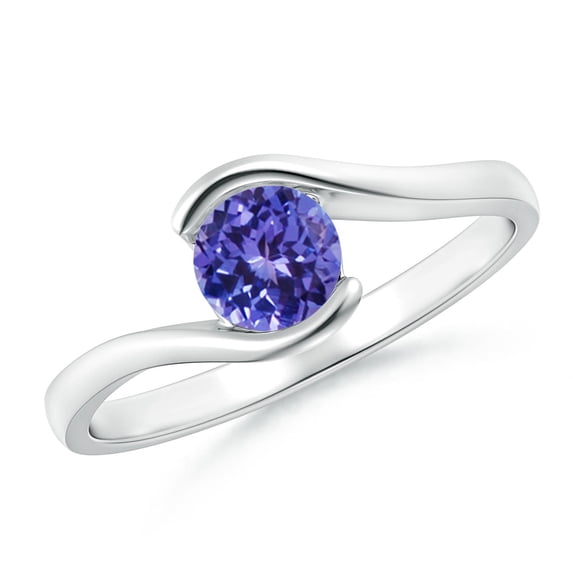 ANGARA Natural Semi Bezel-Set Solitaire Round Tanzanite Bypass Ring in 14K White Gold for Women (Size-5mm) | December Birthstone, Anniversary, Jewelry Gift for Women | Natural Tanzanite Ring