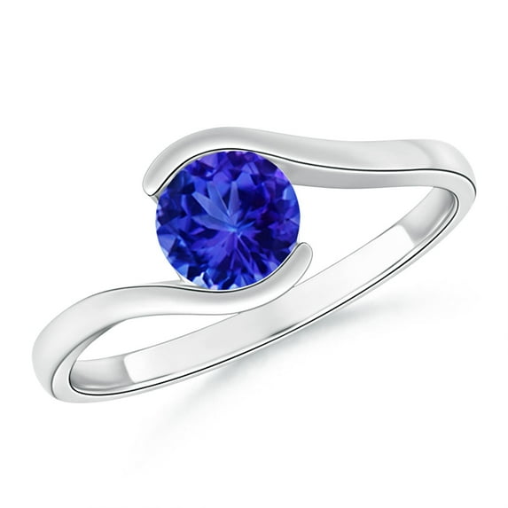 ANGARA Natural Semi Bezel-Set Solitaire Round Tanzanite Bypass Ring in 14K White Gold for Women (Size-6mm) | December Birthstone, Anniversary, Jewelry Gift for Women | Natural Tanzanite Ring