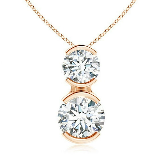 ANGARA Natural Semi Two Stone Diamond Pendant in 14K Rose Gold for Women (Size-5.1mm| Color-G| Clarity-VS2) | April Birthstone, Anniversary, Jewelry Gift for Women | Natural Diamond Necklace