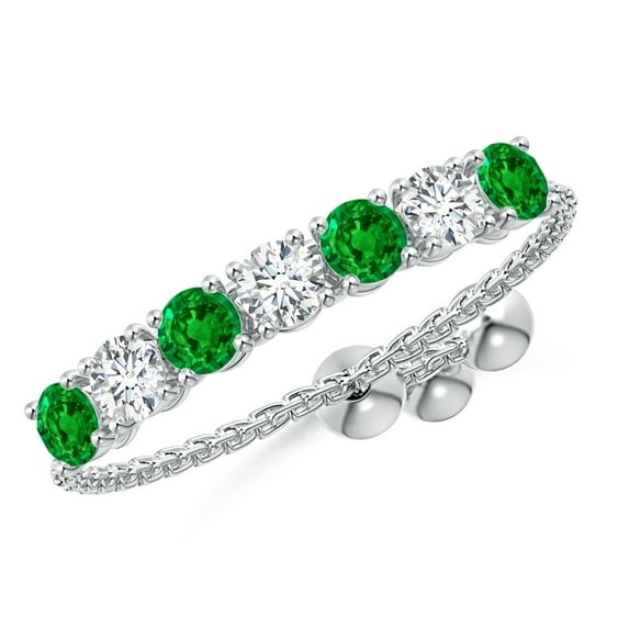 ANGARA Natural Seven Stone Emerald and Diamond Tennis Bolo Ring in 14K White Gold for Women (Size-2.5mm) | May Birthstone, Birthday, Anniversary, Jewelry Gift for Women | Natural Emerald Ring