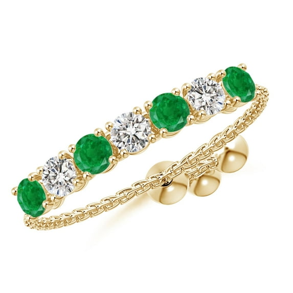 ANGARA Natural Seven Stone Emerald and Diamond Tennis Bolo Ring in 14K Yellow Gold for Women (Size-2.5mm) | May Birthstone, Birthday, Anniversary, Jewelry Gift for Women | Natural Emerald Ring