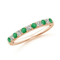 ANGARA Natural Shared Prong Emerald and Diamond Half Eternity Ring in 14K Rose Gold for Women (Size-2.1mm) | May Birthstone, Birthday, Anniversary, Jewelry Gift for Women | Natural Emerald Ring