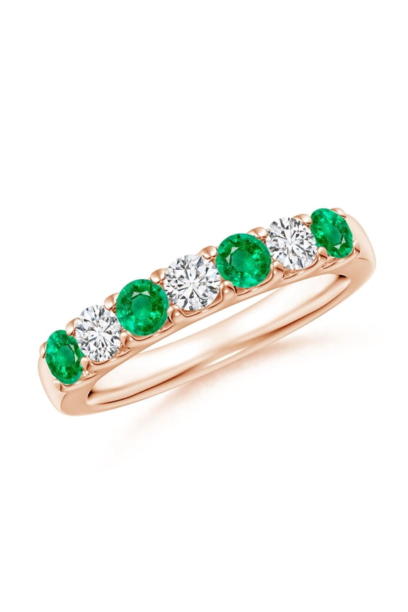 Natural Shared Prong Emerald and Diamond Half Eternity Ring in 14K Rose Gold for Women (Size-3.1mm) | May Birthstone, Birthday, Anniversary, Jewelry Gift for Women | Natural Emerald Ring