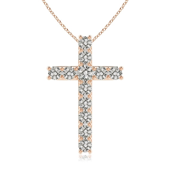 ANGARA Natural Shared Prong-Set Diamond Cross Pendant in 14K Rose Gold for Women (Size-2.9mm| Color-K| Clarity-I3) | April Birthstone, Anniversary, Jewelry Gift for Women | Natural Diamond Necklace