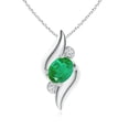 thumbnail image 1 of ANGARA Natural Shell Style Oval 1.1 ct Emerald and Diamond Pendant in 14K White Gold for Women (Size-8x6mm) | May Birthstone, Birthday, Anniversary, Jewelry Gift for Women | Natural Emerald Necklace, 1 of 9