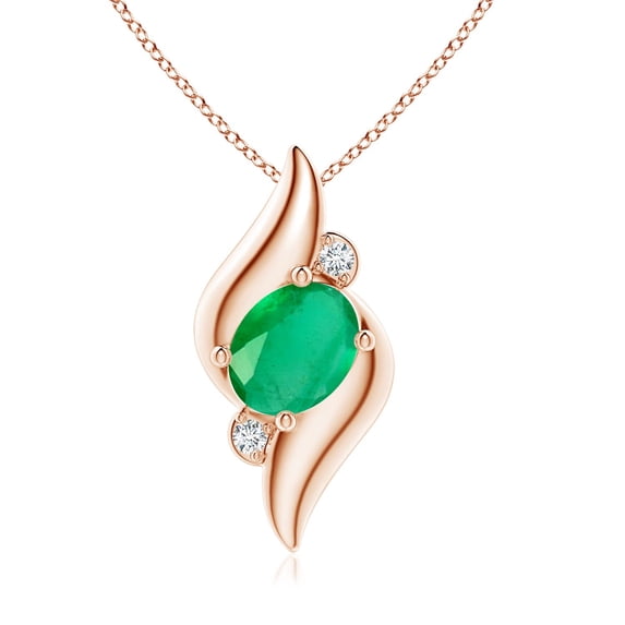 ANGARA Natural Shell Style Oval 1.5 ct Emerald and Diamond Pendant in 14K Rose Gold for Women (Size-9x7mm) | May Birthstone, Birthday, Anniversary, Jewelry Gift for Women | Natural Emerald Necklace