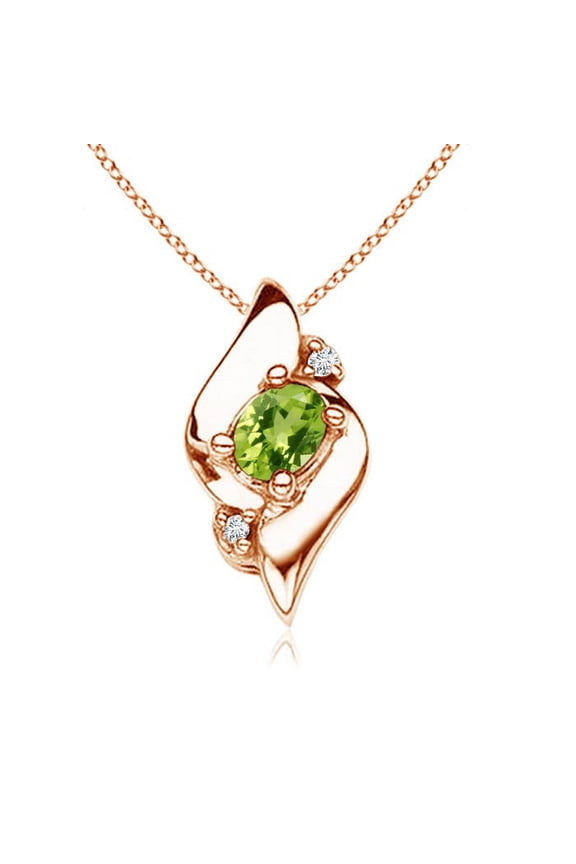 Natural Shell Style Oval Peridot and Diamond Pendant in 14K Rose Gold for Women (Size-4x3mm) | August Birthstone, Birthday, Anniversary, Jewelry Gift for Women | Natural Peridot Necklace