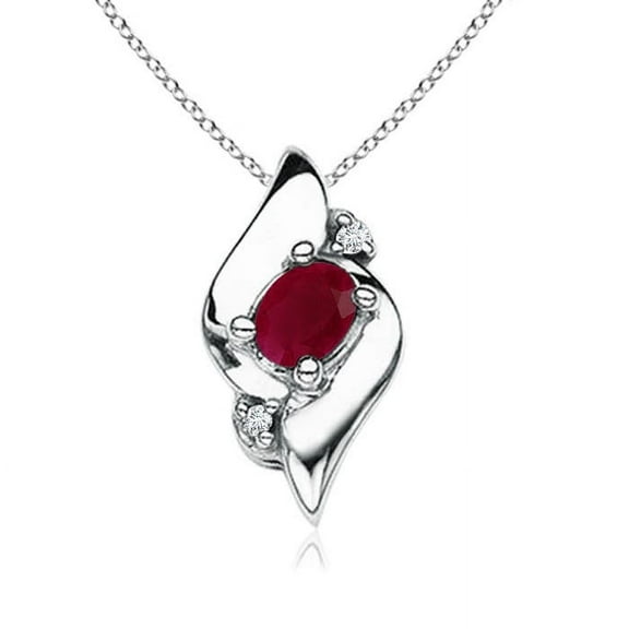 ANGARA Natural Shell Style Oval Ruby and Diamond Pendant in 14K White Gold for Women (Size-4x3mm) | July Birthstone, Birthday, Anniversary, Jewelry Gift for Women | Natural Ruby Necklace