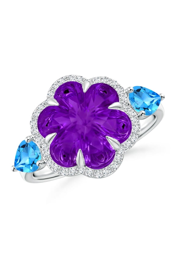 Natural Six-Petal 6.5 ct Amethyst Flower Cocktail Ring in 14K White Gold for Women (Size-10mm) | February Birthstone, Birthday, Anniversary, Jewelry Gift for Women | Natural Amethyst Ring
