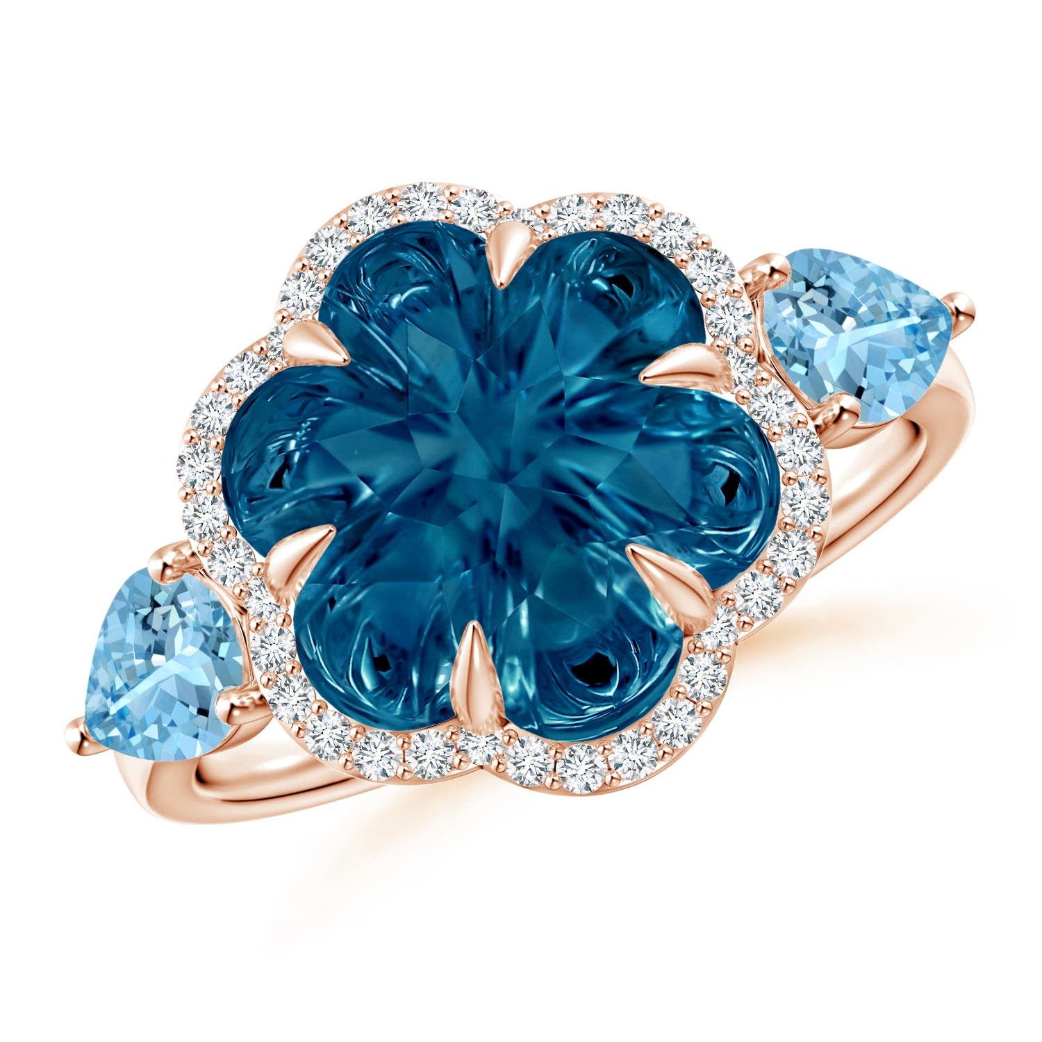 ANGARA Natural SixPetal 7.8 ct London Blue Topaz Flower Cocktail Ring