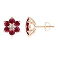 thumbnail image 1 of ANGARA Natural Six Petal Diamond and Ruby Flower Stud Earrings in 14K Rose Gold for Women (Size-1.7mm) | July Birthstone, Birthday, Anniversary, Jewelry Gift for Women | Natural Ruby Earrings, 1 of 7