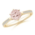thumbnail image 1 of ANGARA Natural Six Prong-Set Round Morganite Cathedral Engagement Ring in 14K Yellow Gold for Women | Birthday, Anniversary, Jewelry Gift for Women | Natural Morganite Ring, 1 of 7