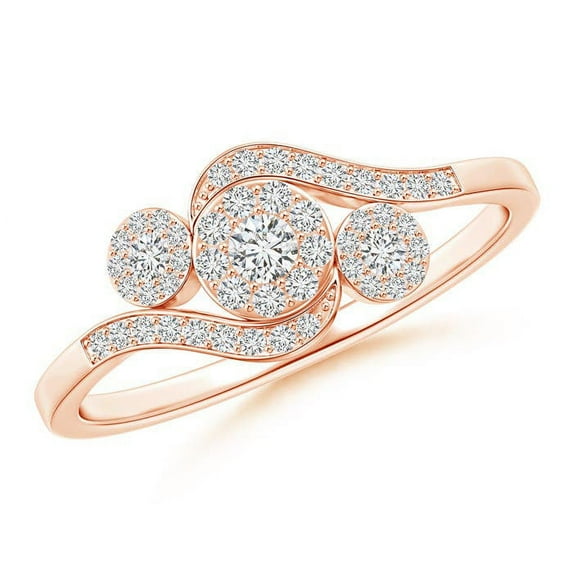 ANGARA Natural Slanted Triple Diamond Halo Bypass Ring in 14K Rose Gold for Women (Size-2.4mm| Color-H| Clarity-SI2) | April Birthstone, Anniversary, Jewelry Gift for Women | Natural Diamond Ring