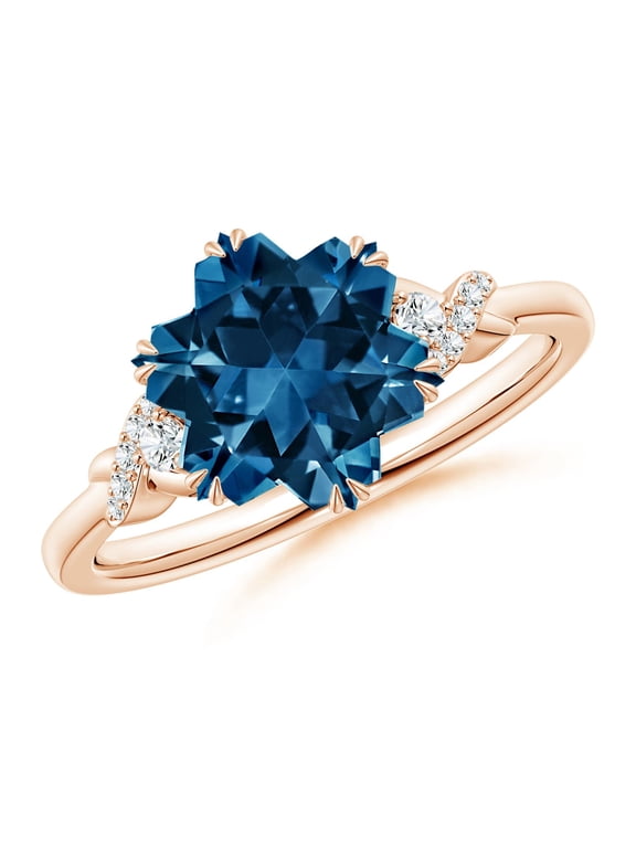 Natural Snowflake-Cut 5.4 ct London Blue Topaz Criss-Cross Shank Ring in 14K Rose Gold for Women (Size-10mm) | Anniversary, Jewelry Gift for Women | Natural London Blue Topaz Ring