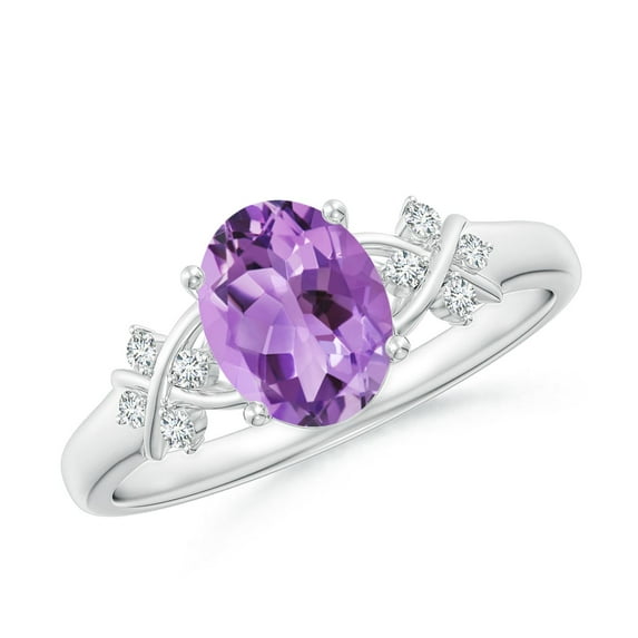 ANGARA Natural Solitaire 1.15 ct Amethyst Criss Cross Ring with Diamonds in 14K White Gold for Women (Size-8x6mm) | February Birthstone, Anniversary, Jewelry Gift for Women | Natural Amethyst Ring