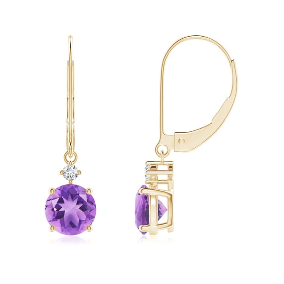 ANGARA Natural Solitaire 1.6 ct Amethyst Dangle Earrings with Diamond in 14K Yellow Gold for Women (Size-6mm) | February Birthstone, Anniversary, Jewelry Gift for Women | Natural Amethyst Earrings