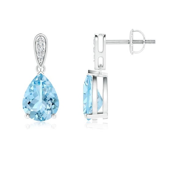 ANGARA Natural Solitaire 1.7 ct Aquamarine Drop Earrings with Diamonds in 14K White Gold for Women (Size-8x6mm) | March Birthstone, Anniversary, Jewelry Gift for Women | Natural Aquamarine Earrings