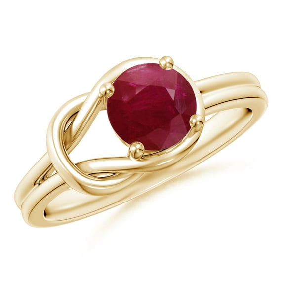 ANGARA Natural Solitaire 1 ct Ruby Infinity Knot Ring in 14K Yellow Gold for Women (Size-6mm) | July Birthstone Jewelry for Her | Natural Ruby Rings