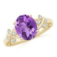 thumbnail image 1 of ANGARA Natural Solitaire 2.28 ct Amethyst Criss Cross Ring with Diamonds in 14K Yellow Gold for Women (Size-10x8mm) | February Birthstone, Anniversary, Jewelry Gift for Women | Natural Amethyst Ring, 1 of 9