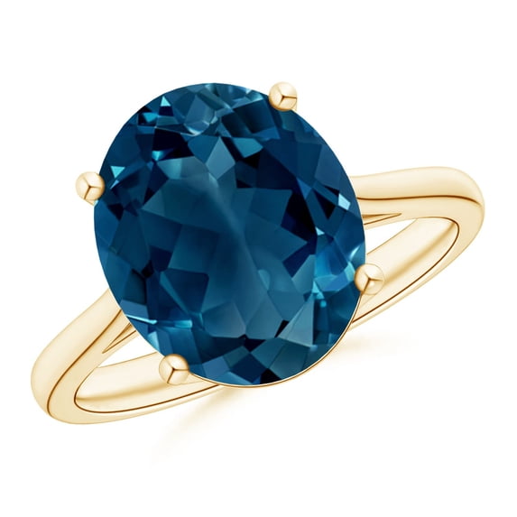ANGARA Natural Solitaire 5.6 ct London Blue Topaz Cocktail Ring in 14K Yellow Gold for Women (Size-12x10mm) | November Birthstone, Anniversary, Jewelry Gift for Women | Natural London Blue Topaz Ring