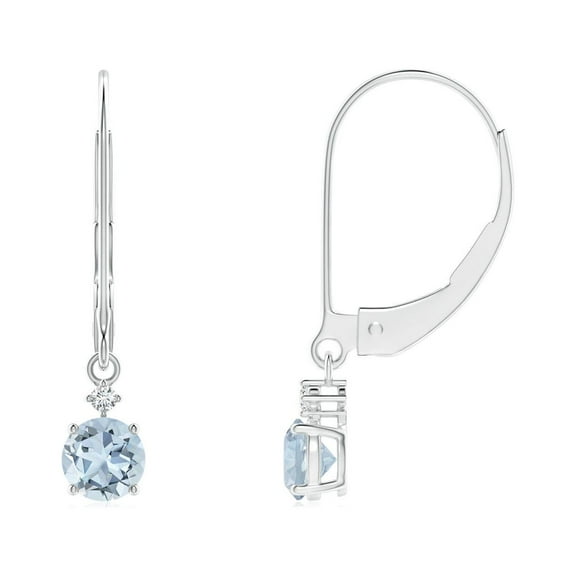 ANGARA Natural Solitaire Aquamarine Dangle Earrings with Diamond in 14K White Gold for Women (Size-4mm) | March Birthstone, Birthday, Anniversary, Jewelry Gift for Women | Natural Aquamarine Earrings