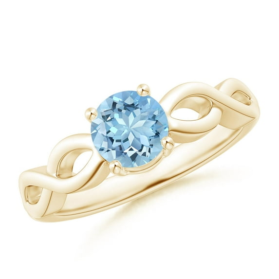 ANGARA Natural Solitaire Aquamarine Infinity Shank Ring in 14K Yellow Gold for Women (Size-6mm) | March Birthstone, Birthday, Anniversary, Jewelry Gift for Women | Natural Aquamarine Ring