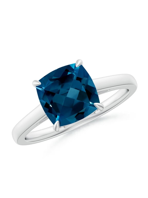 Natural Solitaire Cushion 2.5 ct London Blue Topaz Cocktail Ring in Platinum for Women (Size-8mm) | November Birthstone, Anniversary, Jewelry Gift for Women | Natural London Blue Topaz Ring