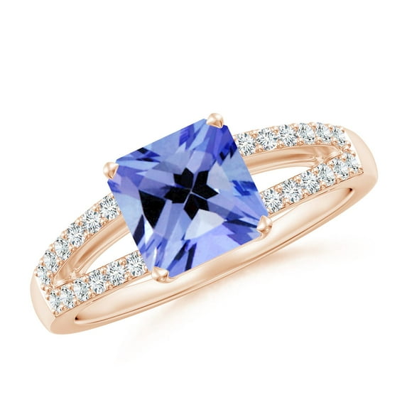 ANGARA Natural Solitaire Emerald-Cut 1.5 ct Tanzanite Split Shank Ring in 14K Rose Gold for Women (Size-7mm) | December Birthstone, Anniversary, Jewelry Gift for Women | Natural Tanzanite Ring