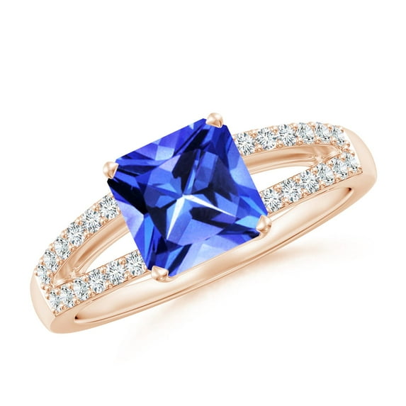 ANGARA Natural Solitaire Emerald-Cut 1.5 ct Tanzanite Split Shank Ring in 14K Rose Gold for Women (Size-7mm) | December Birthstone, Anniversary, Jewelry Gift for Women | Natural Tanzanite Ring