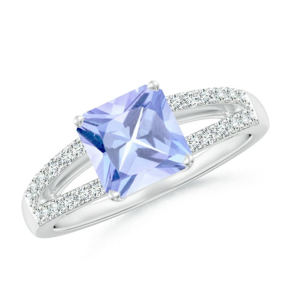 ANGARA Natural Solitaire Emerald-Cut 1.5 ct Tanzanite Split Shank Ring in 14K White Gold for Women (Size-7mm) | December Birthstone, Anniversary, Jewelry Gift for Women | Natural Tanzanite Ring